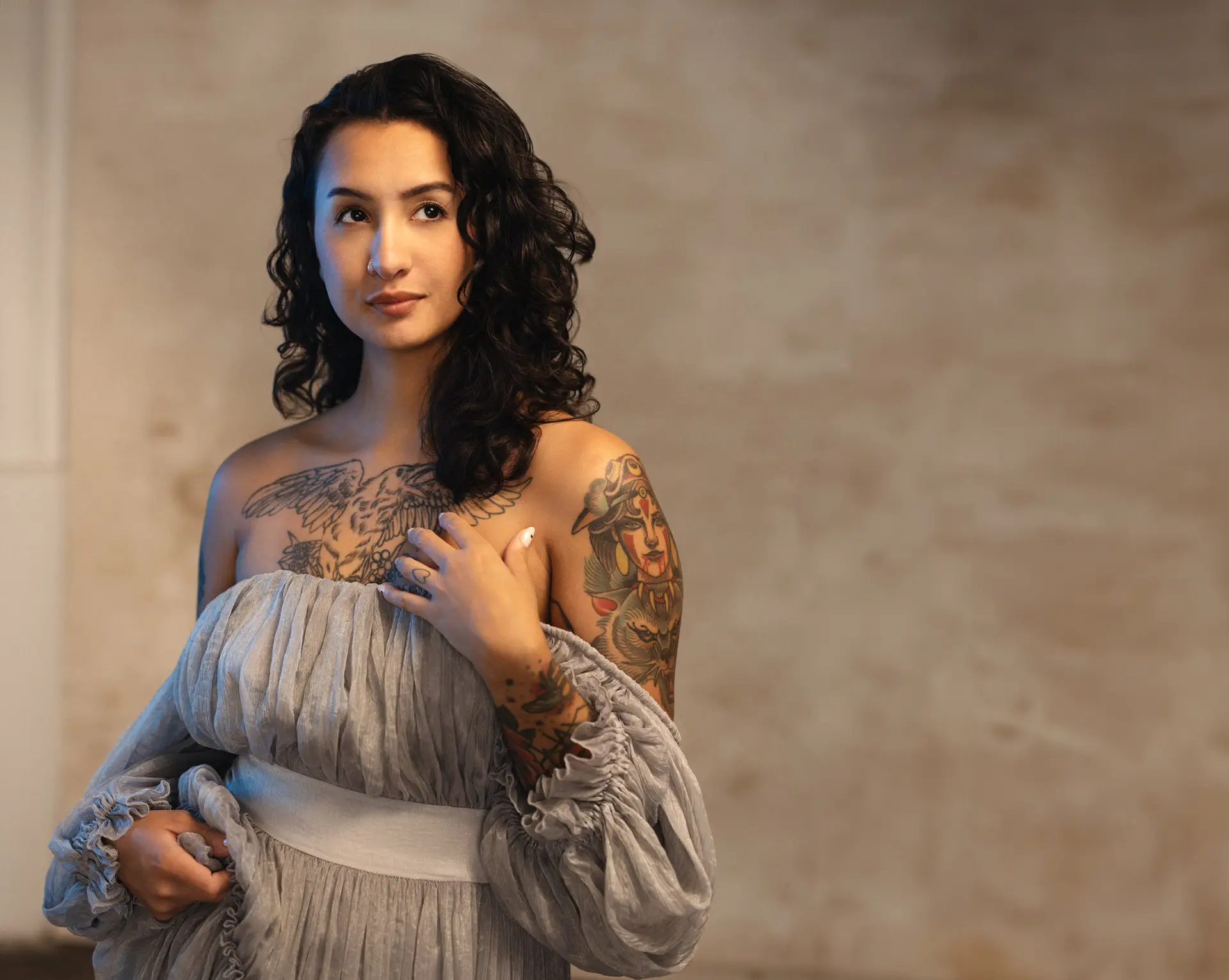 creative portrait of woman in studio